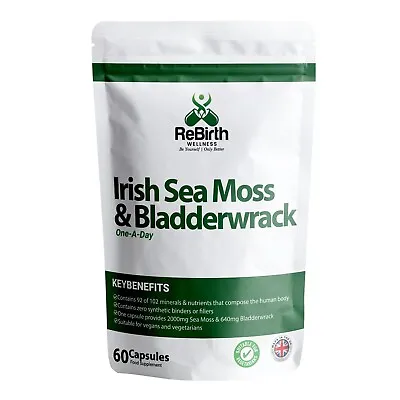 Irish Sea Moss & Bladderwrack - 60 Vegan Capsules - 2 Month Supply - Superfood • £7.99