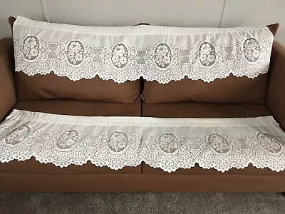 Vintage Lace Victorian Floral Damask Cafe Tier Curtain Panels Cream Lot Of 2 • $12.98