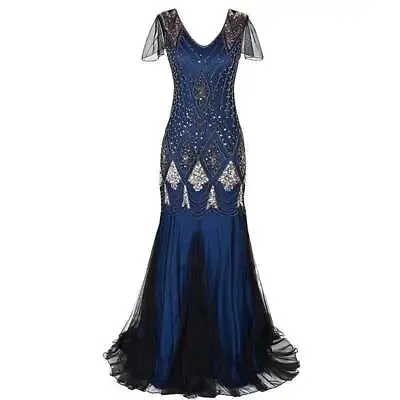 Womens Gatsby Dress 1920s Flapper Long Sequin Retro Party Evening Cosplay Dress • £21.74