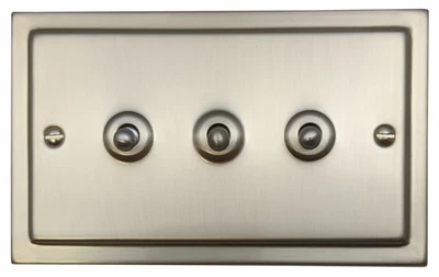G&H TSN283 Trimline Plate Satin Nickel 3 Gang 1 Or 2 Way Toggle Light Switch • £33.70