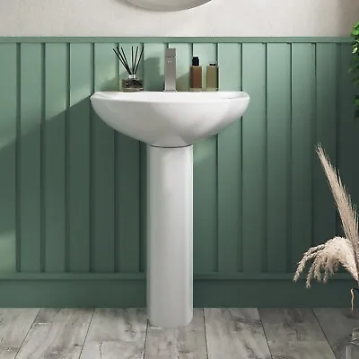 White Ceramic Pedestal Combo Bathroom Sink In U-Shape Design With Overflow • $149