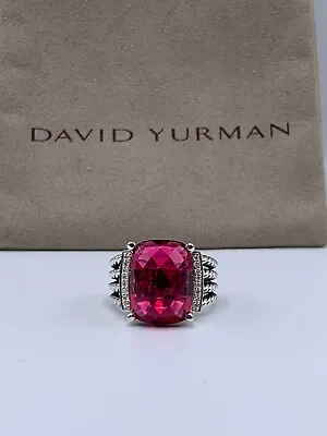David Yurman Wheaton Ring With Pink Tourmaline & Diamonds 16x12mm Size 8 • $399