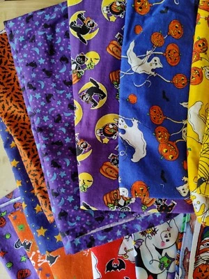 $38 • Buy Vintage Halloween Black Cat Ghost Skeleton Bat Jackolantern Witch Fabric Bundle