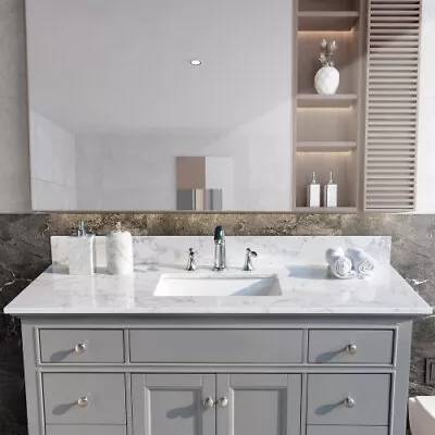 49x22  Bathroom Stone Vanity White Marble Sink W/ 3 Faucet Hole Back Splash VNF • $528.14