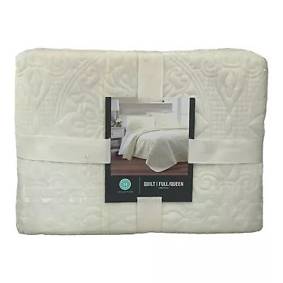 Martha Stewart Medallion Tufted Velvet FULL / QUEEN Quilt IVORY CREAM • $64.40