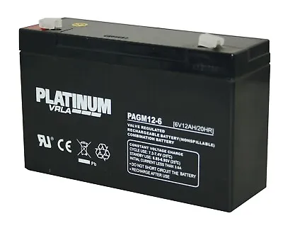 £38.99 • Buy 2 X PLATINUM PAGM12-6 , 6V 12Ah Sealed Lead Acid - AGM - VRLA Battery