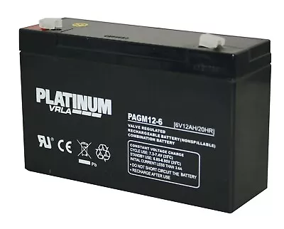 £38.99 • Buy 2 X PLATINUM PAGM12-6 , 6V 12Ah Sealed Lead Acid - AGM - VRLA Battery