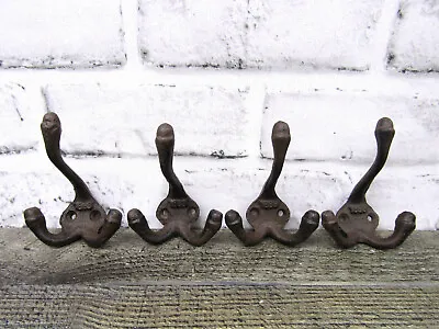 Lot 6 Antique-Style Rustic Brown School Double Coat Hooks Cast Iron Hardware • $24.88