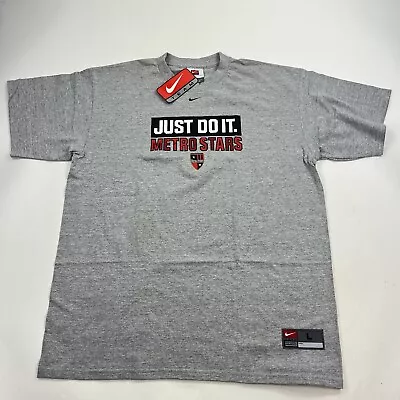 NWT Vintage Nike Metro Stars Center Swoosh T Shirt Gray Size Large Soccer Y2K • $39.99