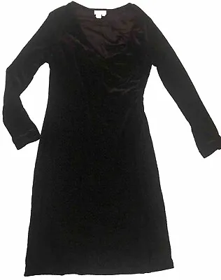 VTG 90s Black Velvet Wrap Dress Witchy Scroll Design Goth Size Large Sexy Vamp!! • $19.99