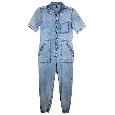 H&M Divided Women's Jumpsuit Size 6 Acid Wash Blue Denim Short Sleeve • $16.63