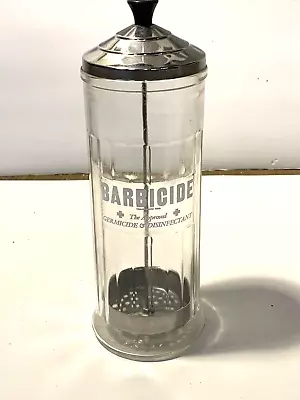 VTG BARBICIDE Glass Disinfectant Jar Barber Shop Comb Jar DECOR USE SHELF SITTER • $19.55