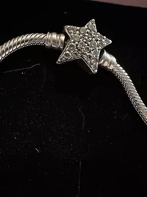 Pandora 925 Charm Bracelet CZ Star Clasp Bracelet |  7.15 Inches 19cm • £9.99