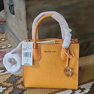 Michael Kors Mercer Medium Satchel Pebble Leather Crossbody Bag Honeycomb Yellow • $95