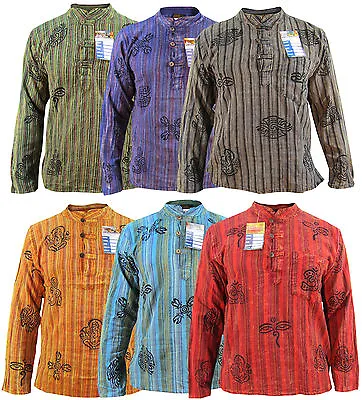 Men's Stonewashed Grandad Om Comfy Casual Long Sleeve Hippie Boho Shirts Tops • £17.99