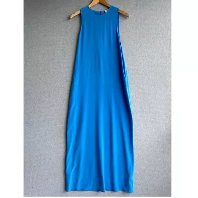Saba Resort Dress Womens Sz 6 Blue 100% Silk Tank Sheath Maxi Holiday Travel • $49.99