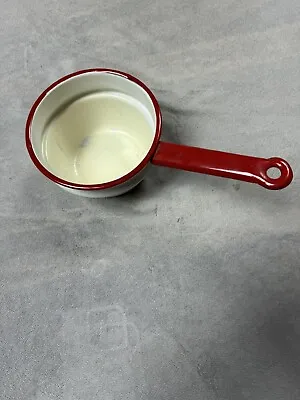 Vintage Antique Red & White Enamel Long Handled Pan Sauce Pot !! • $19