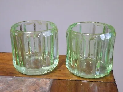 LOT Of 2 LIME GREEN Ribbed GLASS Tea Light Or Votive CANDLE HOLDERS  Free Ship • $20.09