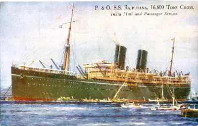 1920s Official Postcard P & O Passenger Liner SS RAJPUTANA 16000 Tons Gross • £1.45