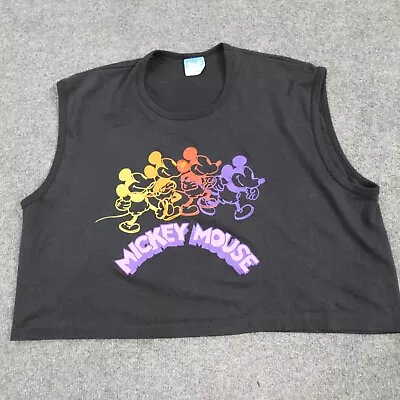Mickey Mouse Womens T-shirt L Black Vintage Crop Tank Top 80s • $34.90