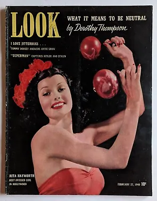 1940 LOOK Magazine Rita Hayworth W/ Superman Defeating Hitler And Stalin • $275