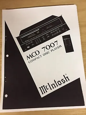 MCINTOSH MCD7007 Compact Disc Player Owners Manual • $11.95