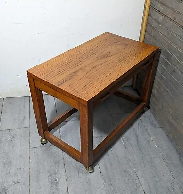 Vintage Solid Mission Oak Wood Mid Century Danish Modern Rolling Table B • $180