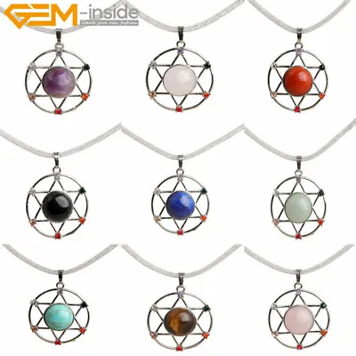 35mm Assorted Stones Merkaba Hexagonal Star Crystal Jewelry Pendant Beads 19'' • $5.94