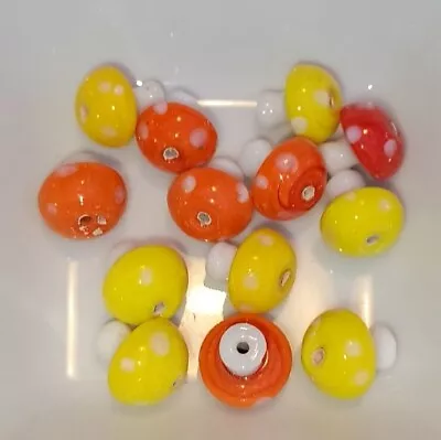 Lampwork Glass Handmade Mushroom Beads Orange Yellow X14 • £2.50