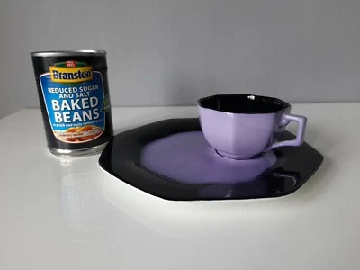 £9.50 • Buy Soho Pottery Solian Ware Purple And Black Cup And Snack Plate - C1930