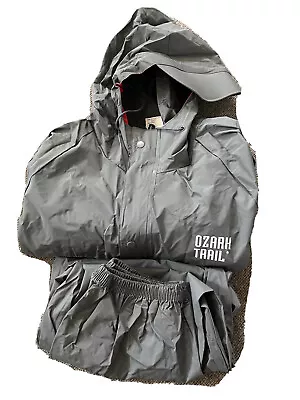 O Ark Trail Dry Wear Gray 2pc Hooded Rain Suit Jacket And Pants Medium Polyvinyl • $18
