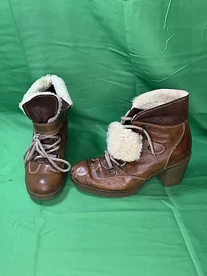 SIMONE GABOR Women's Size 7 US Winter Ankle Boots Brown Leather Made In Slovakia • $19.99