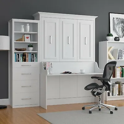 URBAN LOFT “EMERSON” Full Wall Bed/ Murphy Bed - White W/Desk And One Side Unit • $4195