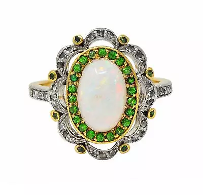 Edwardian Opal Diamond Demantoid Garnet Platinum 18 Karat Gold Antique Ring • $5200