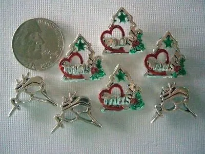 2 Hole Slider Beads Christmas Trees & Reindeer Silver #7 • $5.95