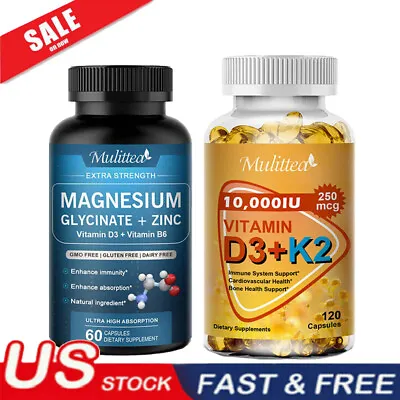 Magnesium Glycinate|Vitamin K2 MK7 D3 10000IU Improved ImmuneSleepStressJoint • $13.88