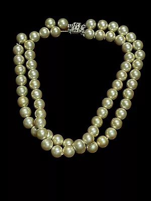 Vintage Pearl Double Strand Necklace W/Sterling Silver Clasp 42 Grams  A2* • $44.99