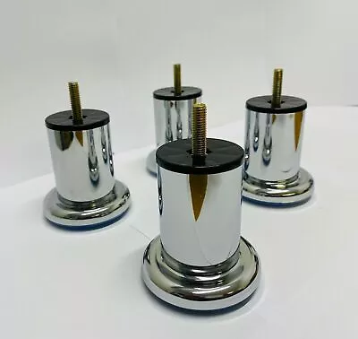 4x 80MM METAL CHROME CYLINDER LEGS FOR SOFAS BEDS STOOLS CHAIRS • £9.99