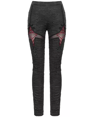 Devil Fashion Womens Gothic Punk Lace Up Leggings Black Red Mesh Cutout Studded • £32.99