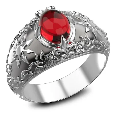 $59.99 • Buy Garnet Chaos Magic 8 Pointed Star Mens Ring 925 Sterling Silver Size 6-15