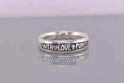JNR Sterling Silver Carved Cross FAITH LOVE PURITY Heart Band Ring 925 Sz: 11.5 • $25.50