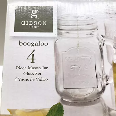 Mugs Mason Jar Glass 4 Piece Set Gibson Boogaloo 15 Oz. NEW Includes Box T • $12.50