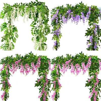 Artificial Fake Hanging Wisteria Silk Flowers Vine Plant Wedding Garden Trailing • £3.49