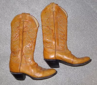 VTG Tony Lama TALL Butterscotch Brn Leather Mens Cowboy Western Boots 9D EL PASO • $49.95