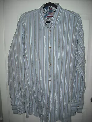 Luchiano Visconti Shirt Mens Size 2XLT Button Up Striped Long Sleeve Blue Taupe • $25