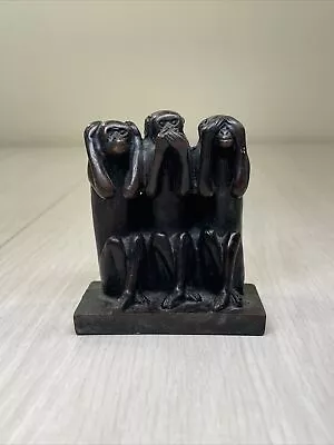 Vintage Three Wise Monkeys See Hear Speak No Evil Figurine Wood Carving 4” Tall • $15