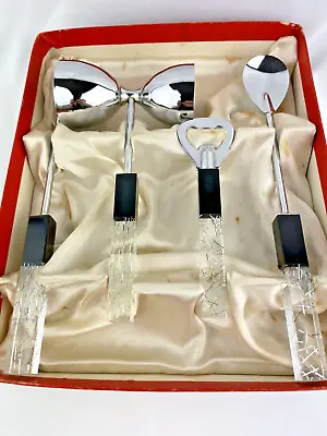 Vintage Lucite Handles Bar Tool Set Cocktail Martini Set Jigger Spoon Opener • $29.08