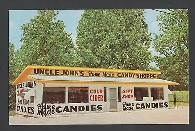 1972 Chrome Postcard  Uncle John's Home Made Candy Shoppe  Near Mitchell Indiana • $3.50