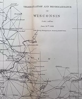 1882 Antique Map: Coast Survey Triangulation & Reconnaissance In Wisconsin 22 • $12