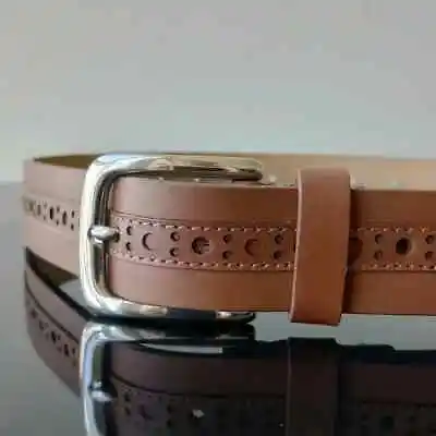 Cole Haan Men's Adjustable Brogue 32mm Leather Belt In Classic British Tan Color • $57.99